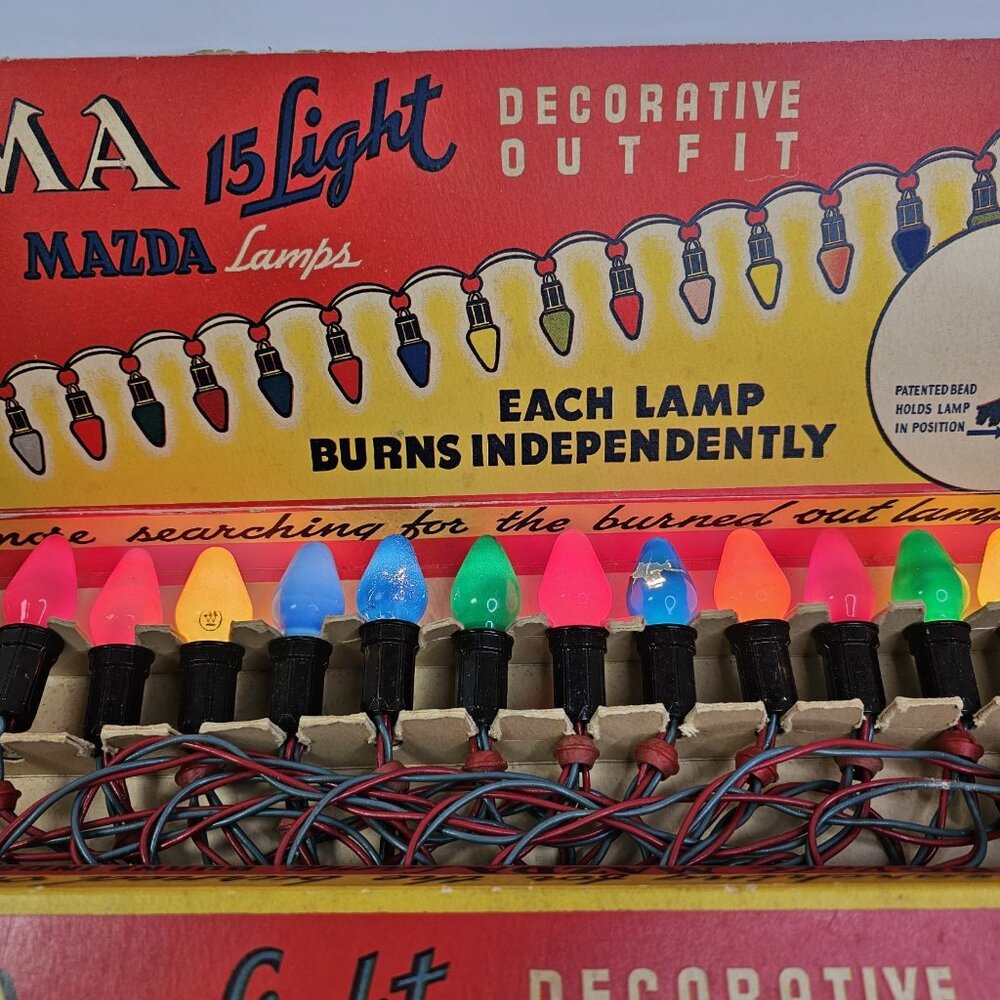 Vintage 15 Working Noma Christmas Lights Red Rings Original Festive Box USA